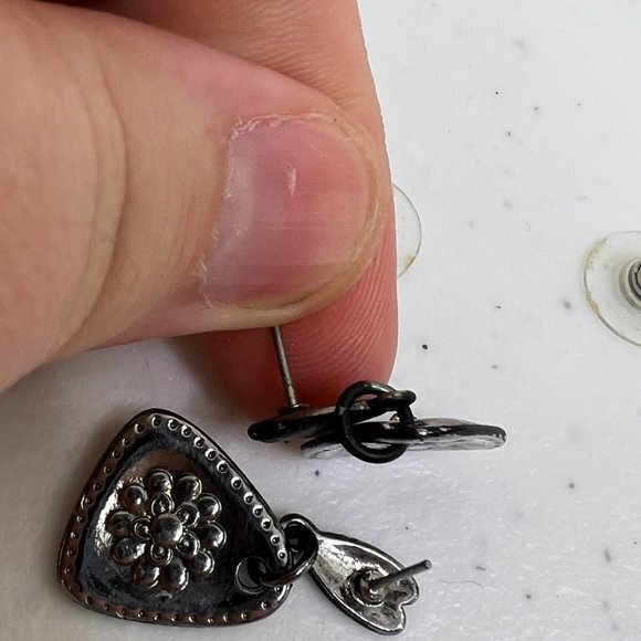 Earrings Floral‎ Charm Green Brown Rhinestone Enamel Stud Dangle Black Used, see - Picture 5 of 6